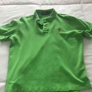 Bright green polo knit shirt.